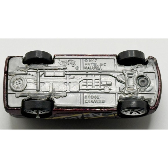 HOT WHEELS DODGE CARAVAN MAROON 1:64 DIECAST 3" VAN W/ YELLOW WHITE & BLACK 1997 - Picture 6 of 6